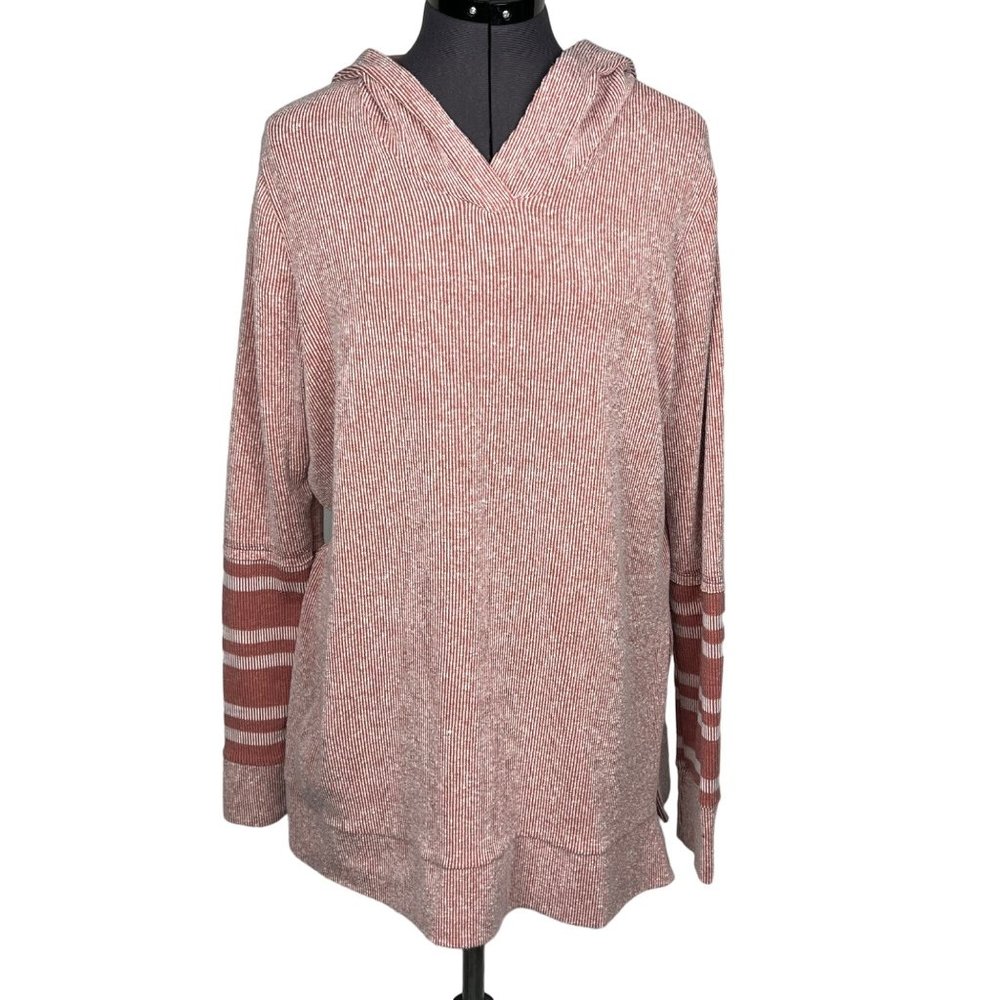 Easel Hooded Tunic Style Top V-Neck Red Sz. M